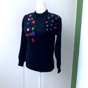 Vintage 80s Jeweled Rhinestone Embellished Sweater
